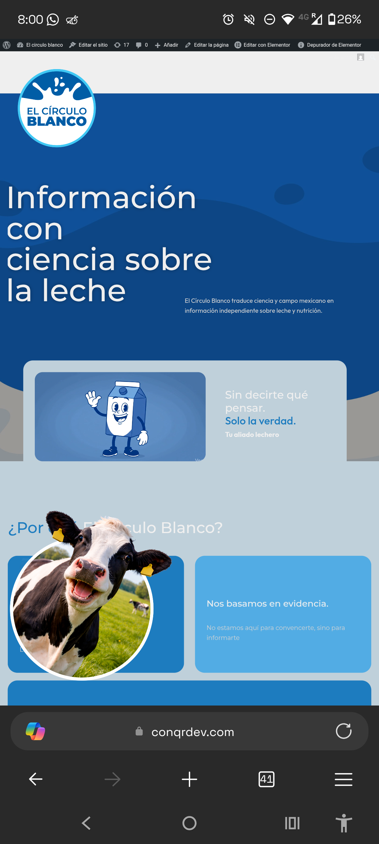 Hero del sitio de El Círculo Blanco — información basada en ciencia sobre la leche