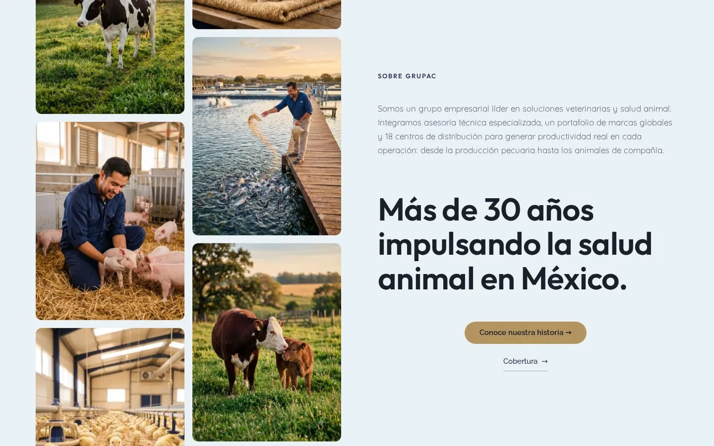 Sección Sobre Grupac con fotografías de campo y ganado