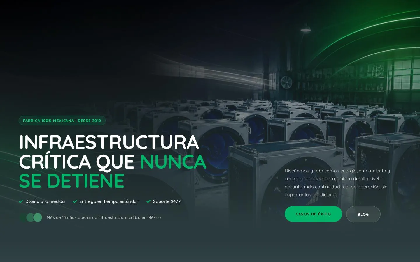 Página de inicio de PS Technologies con su propuesta de infraestructura crítica